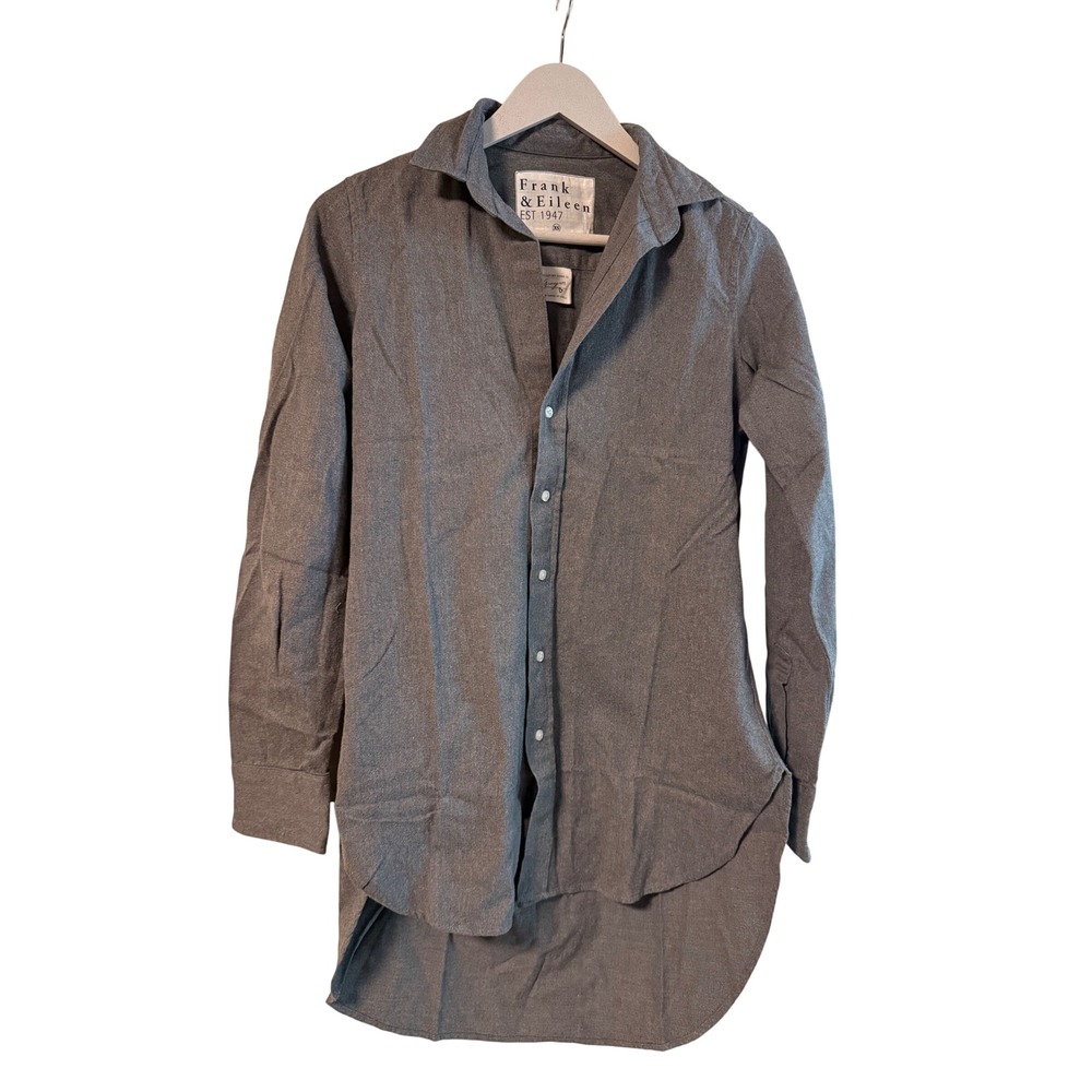 NEW Frank & Eileen Grayson Grey Italian Fabric High-Low Button Up Shirt XS CHGF